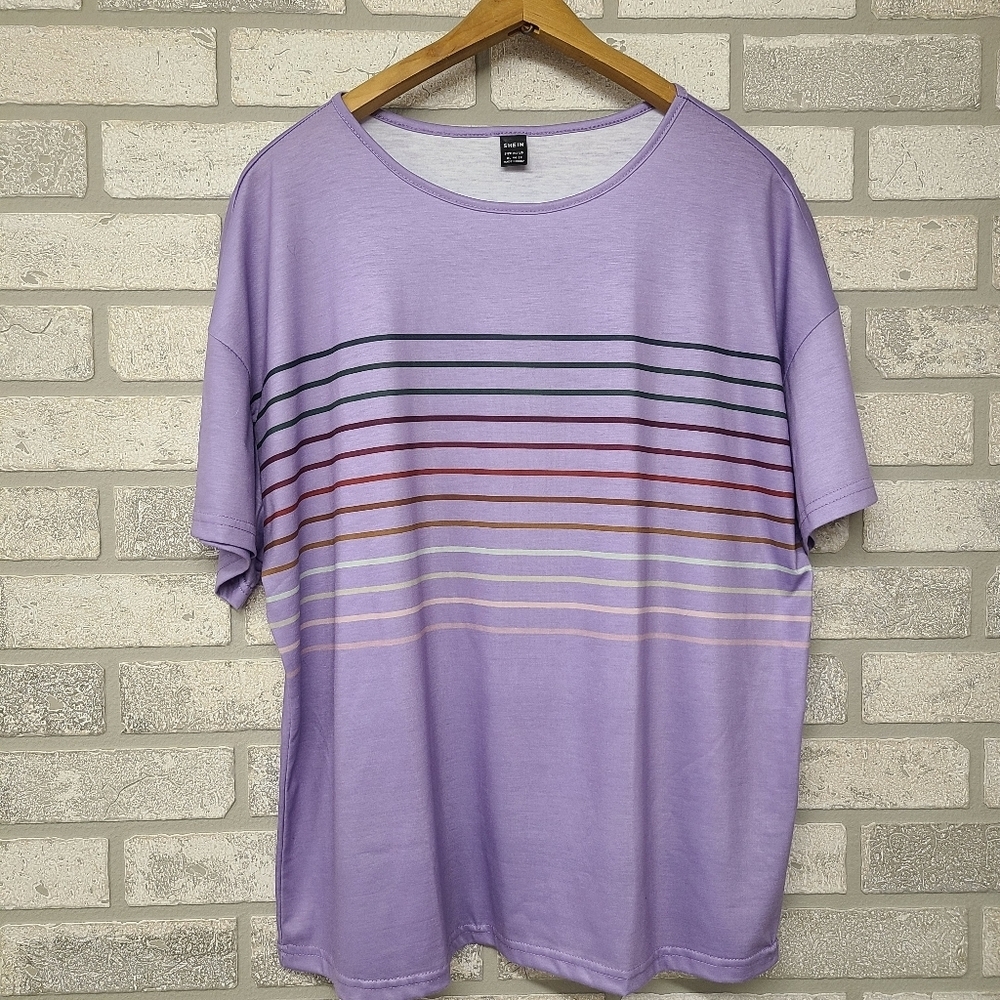 Shein Purple Striped Short Sleeve Tshirt Size XL